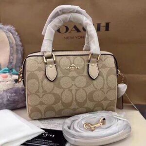 Coach Blue and Tan Hobo Bag with Signature Monogram